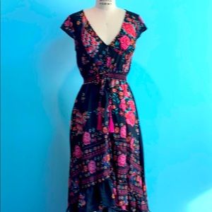 Boho chic black & floral high low dress